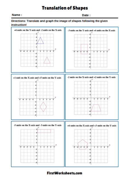 Translation of Shapes Worksheets Translation of Shapes Worksheets