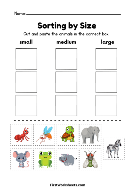 Colorful Fun Sorting Animal by Size Worksheets