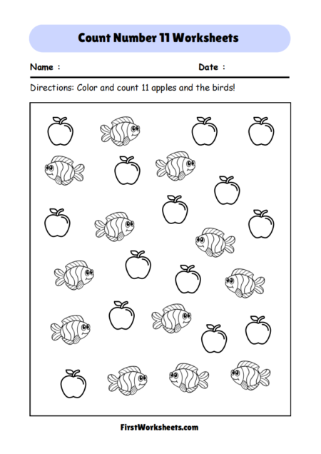 Color & Count Number 11 Worksheets