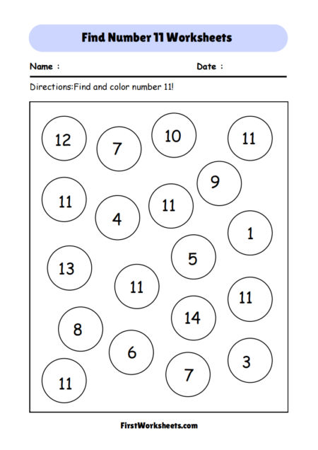 Find & Color Number 11 Worksheets