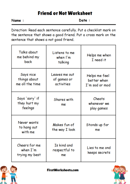 Friend or Not Worksheets
