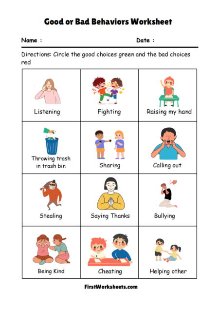 Good or Bad Behaviors Worksheets Good or Bad Behaviors Worksheets