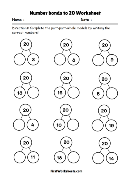 Number bonds to 20 Worksheets