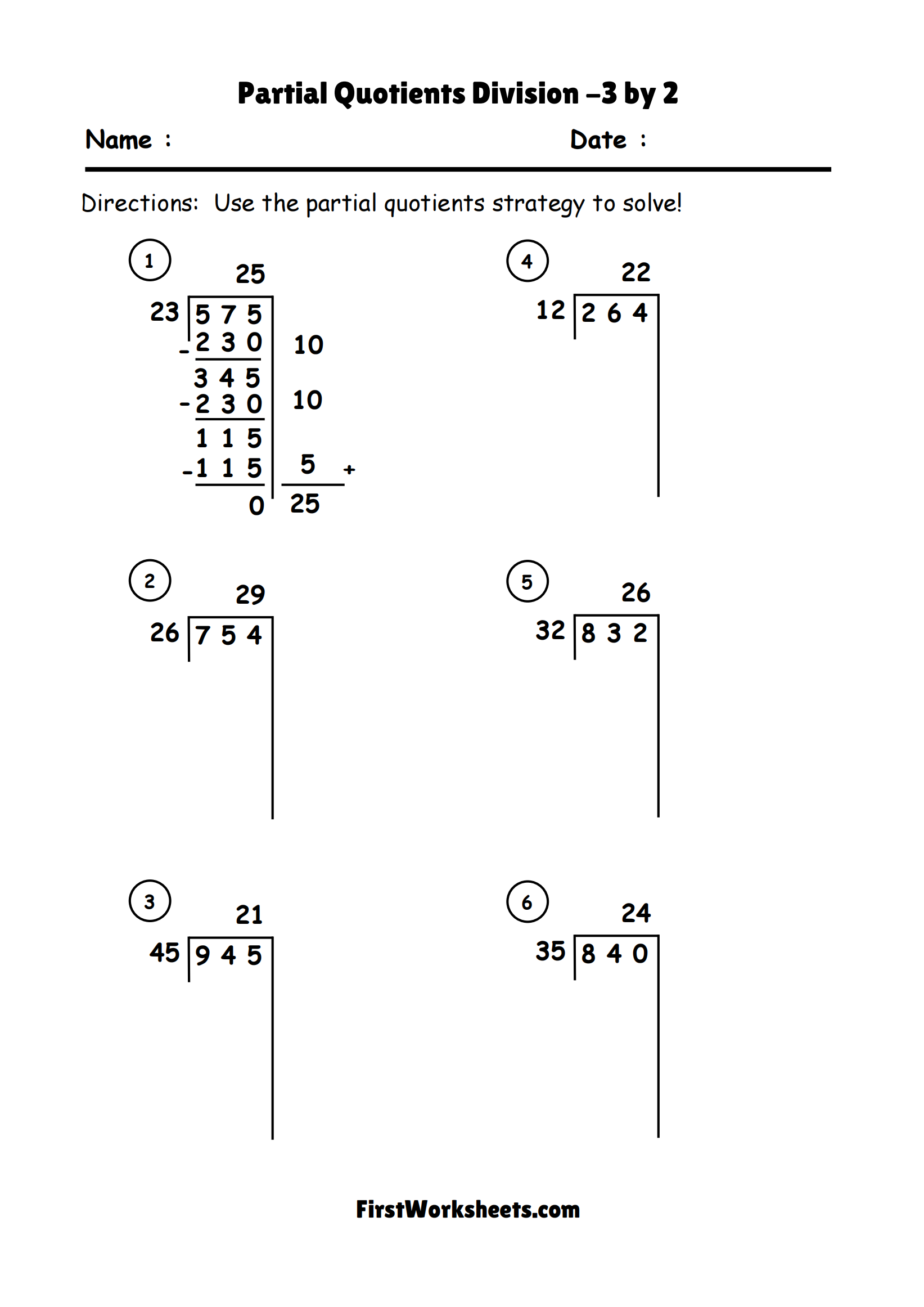 Partial Quotients Division 3 By 2 Worksheet Partial Quotients Division 3 By 2 Worksheet