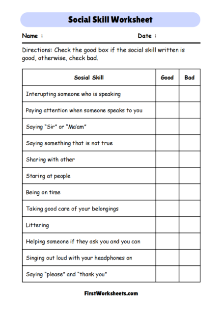 Social Skill Worksheets Social Skill Worksheets