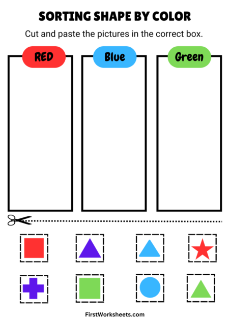 Sorting Shape by Color Worksheets