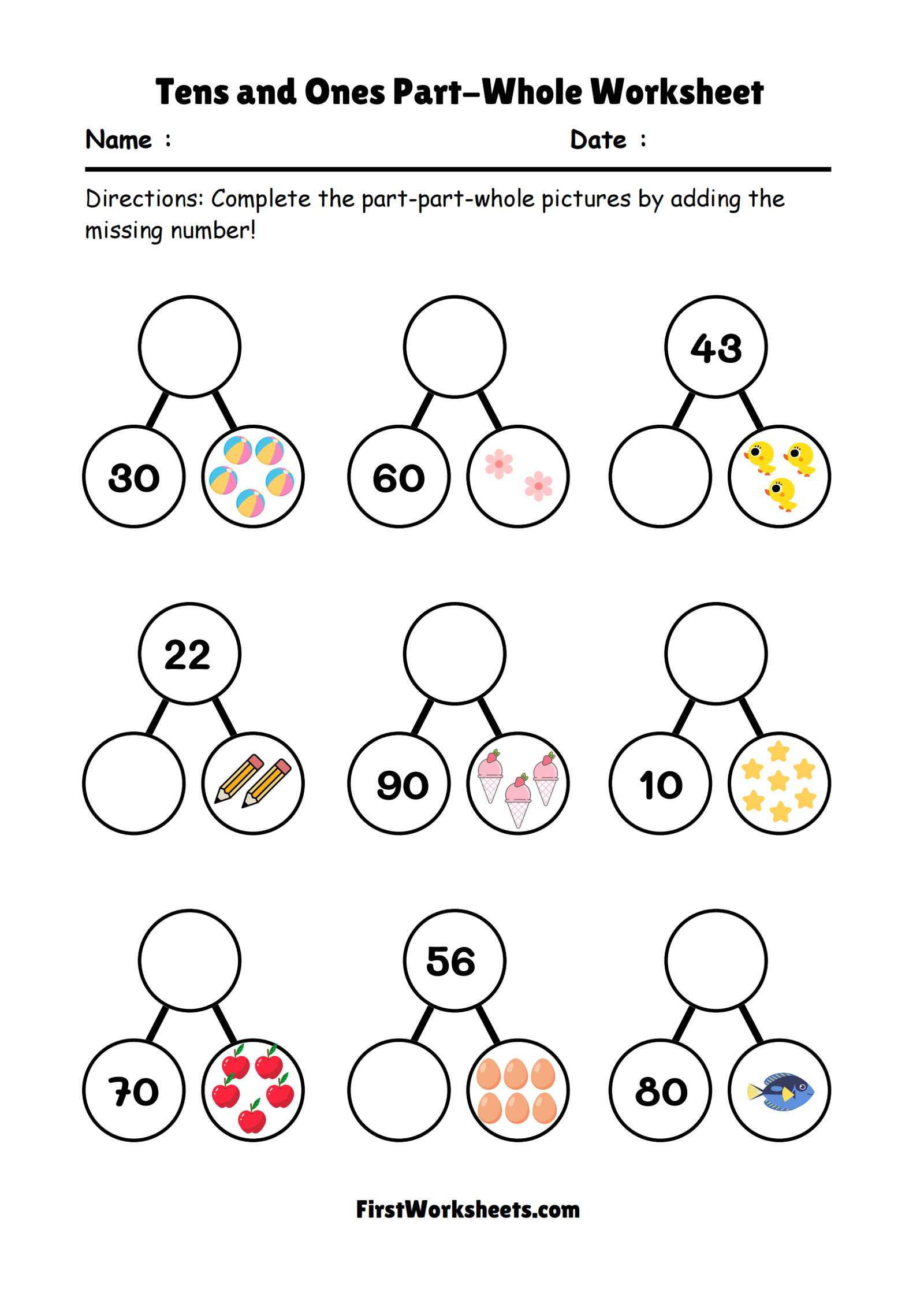 Tens And Ones Part Whole Worksheet Tens And Ones Part Whole Worksheet