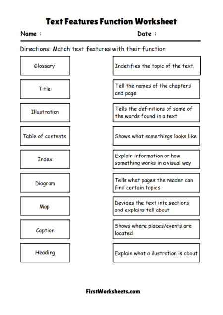 Text Features Function Worksheets Text Features Function Worksheets