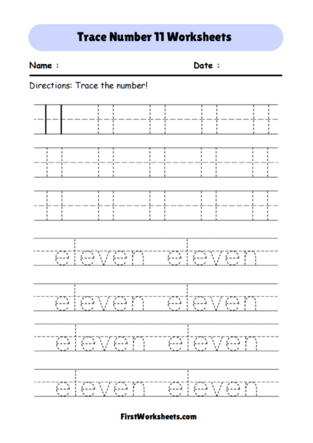 Trace Number 11 Worksheets