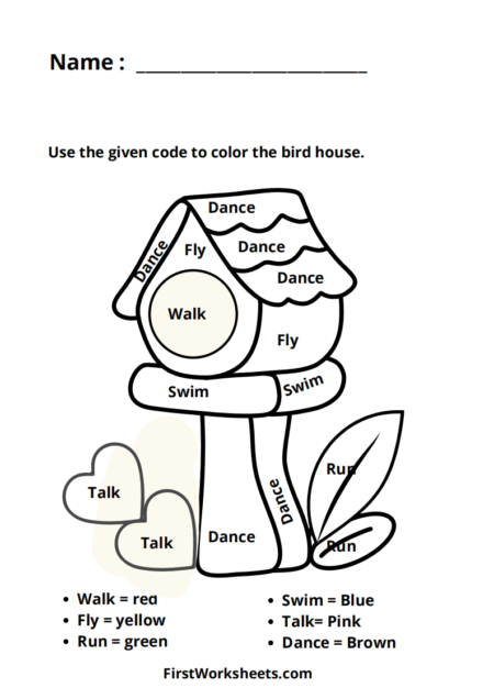 Color By Sight Word Bird House Worksheets