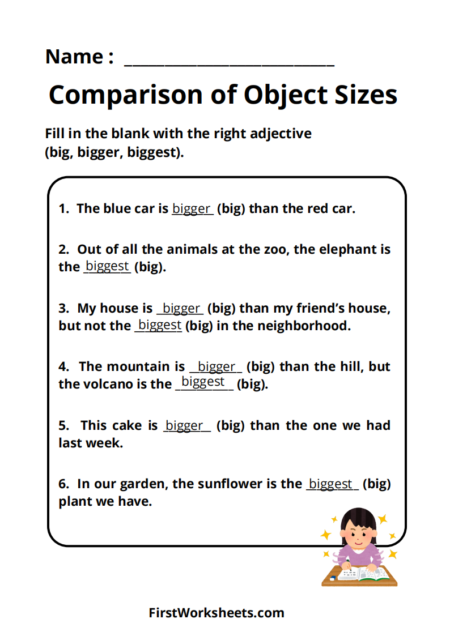 Comparison of Object Sizes (Grade 3) Worksheets Comparison of Object Sizes (Grade 3) Worksheets