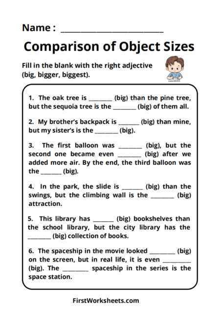 Comparison of Object Sizes (Grade 4) Worksheets