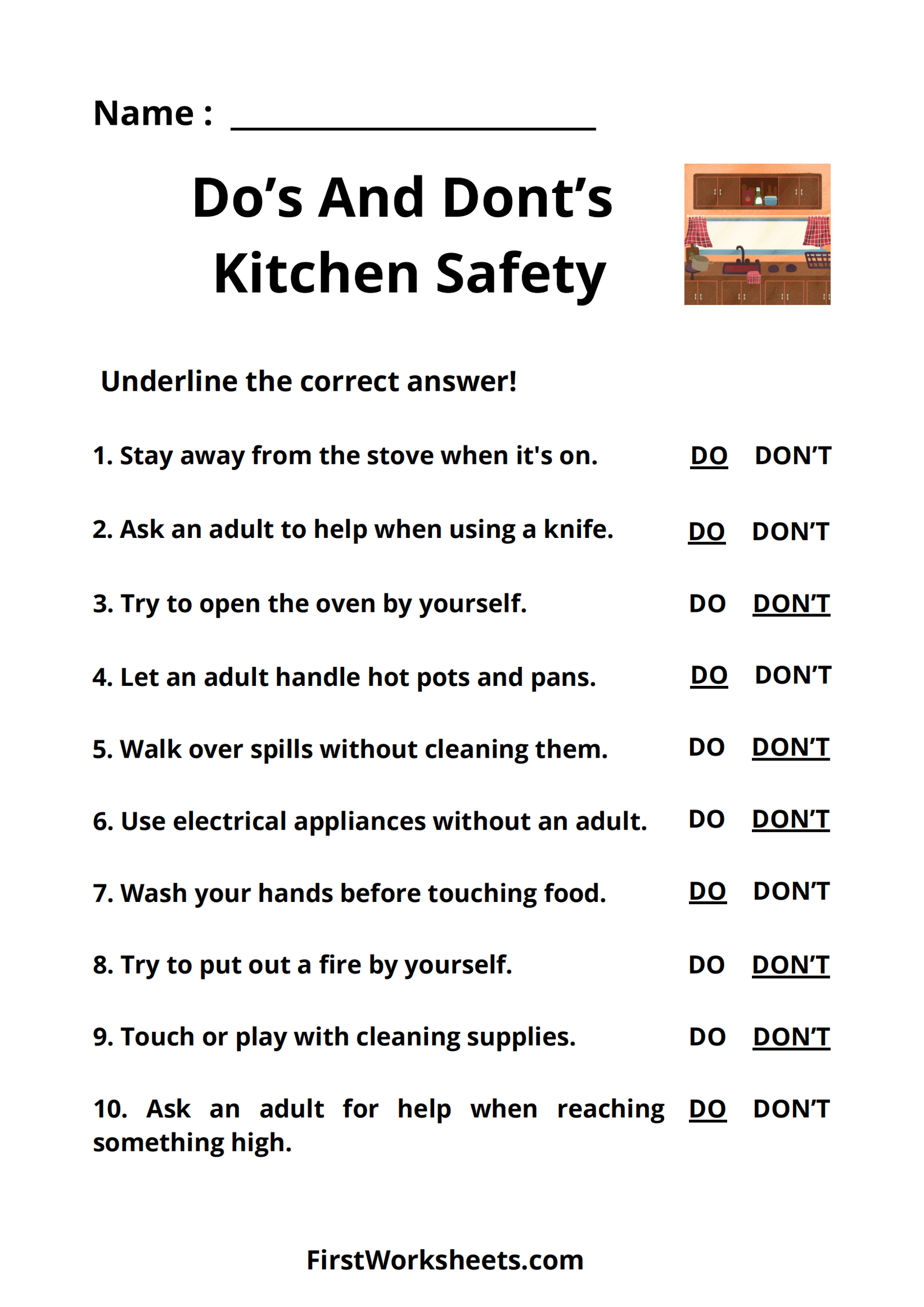 Do’s And Dont’s Kitchen Safety Worksheet Answer Key Do’s And Dont’s Kitchen Safety Worksheet Answer Key