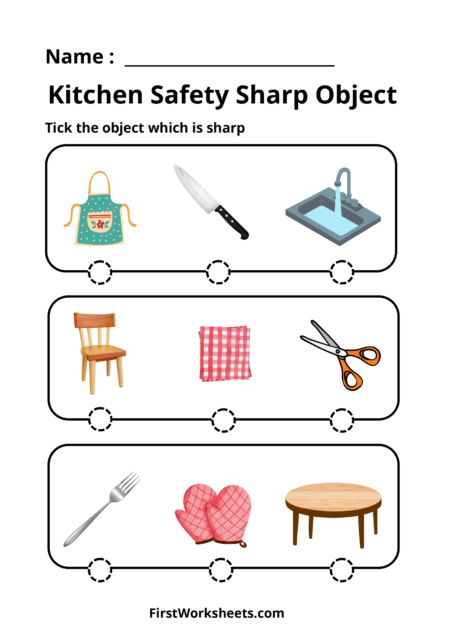 Kitchen Safety Sharp Object Worksheets