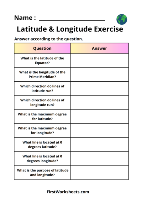 Latitude or Longitude Exercise Worksheets Latitude or Longitude Exercise Worksheets