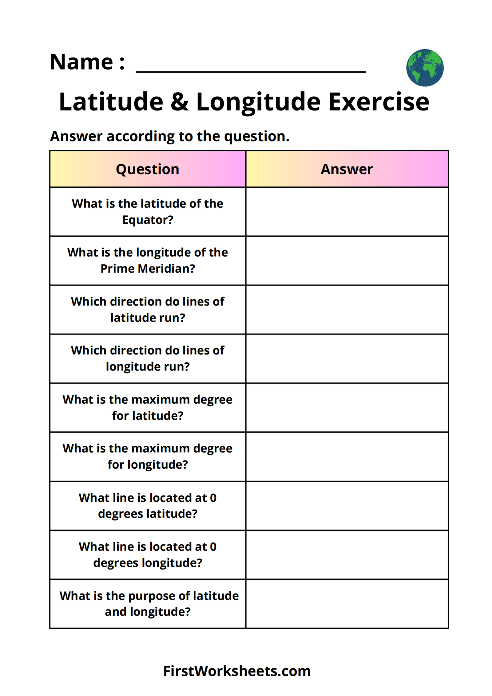 Latitude Or Longitude Exercise Worksheet Latitude Or Longitude Exercise Worksheet