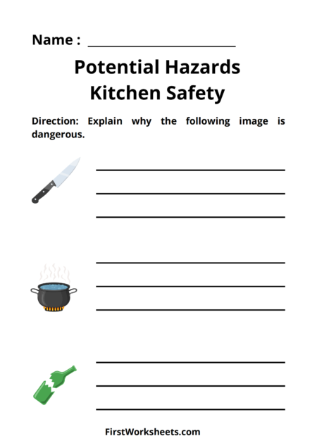 Potential Hazards Kitchen Safety Worksheets