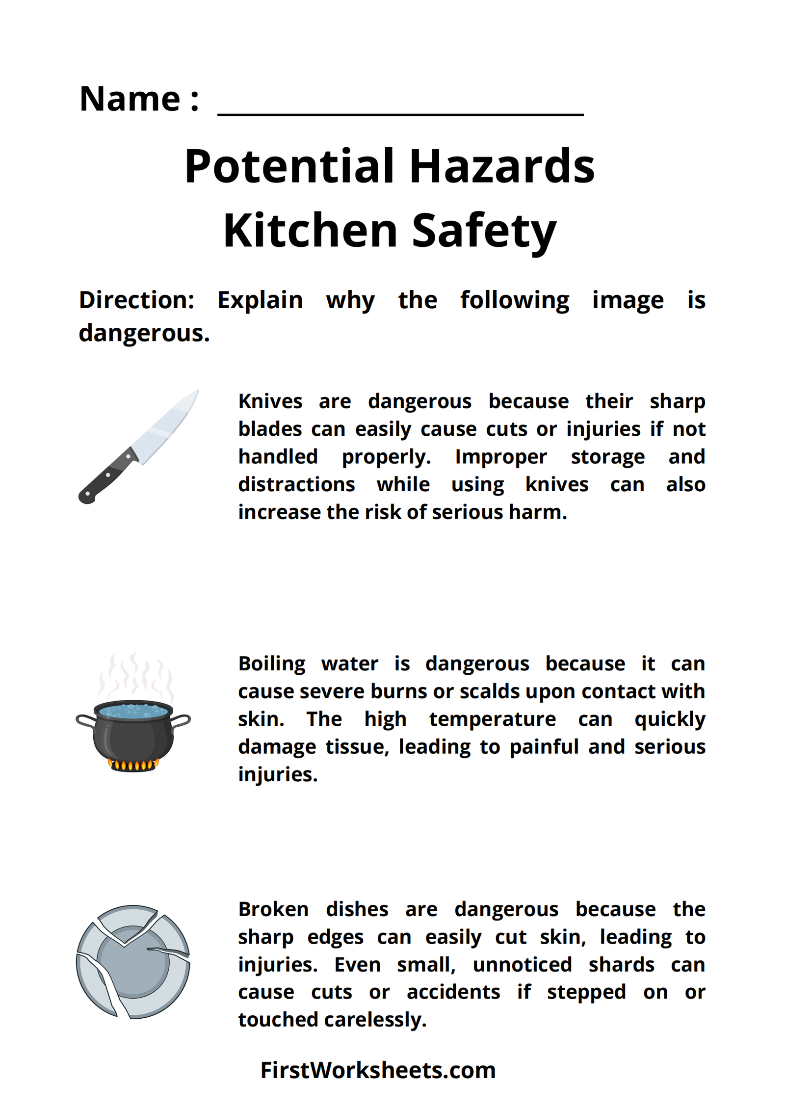 Potential Hazards Kitchen Safety Worksheet Potential Hazards Kitchen Safety Worksheet