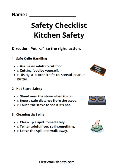 Safety Checklist Kitchen Safety Worksheets