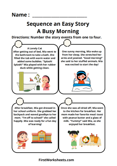 Sequence an Easy Story A Busy Morning Worksheets