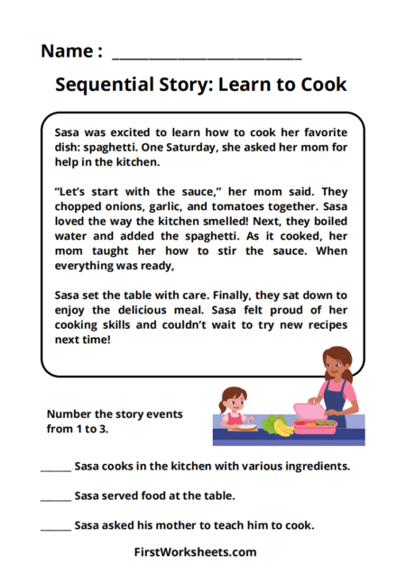 Sequential Story Learn to Cook Worksheets
