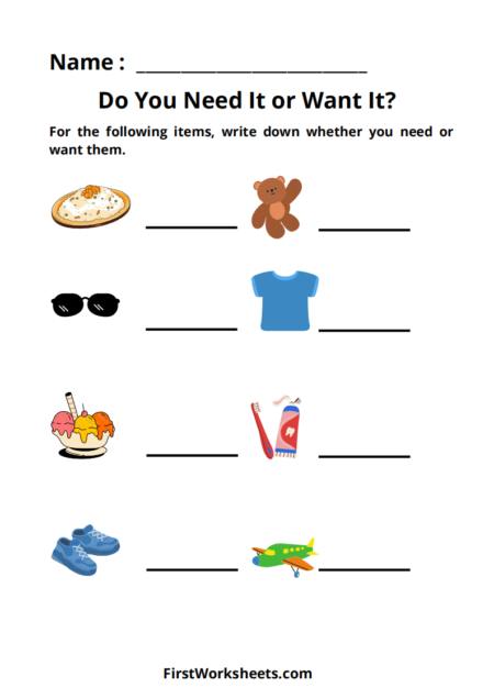 Do You Need It or Want It Worksheets