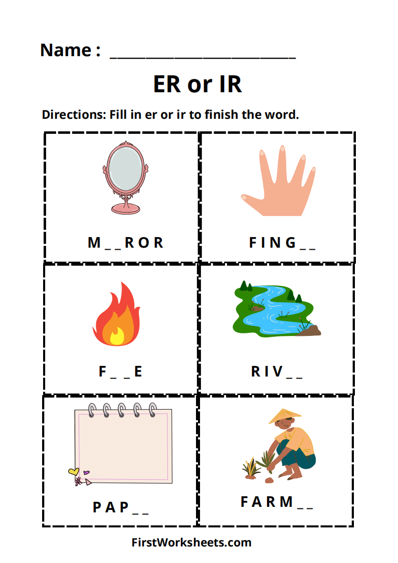 ER or IR R Controlled Vowels Worksheet