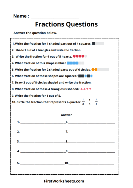 Fraction Questions Worksheets Fraction Questions Worksheets