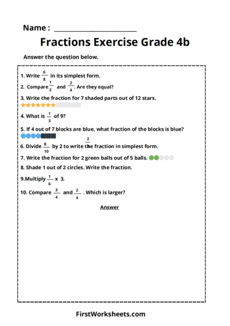 Fractions Exercise Grade 4b Worksheets Fractions Exercise Grade 4b Worksheets