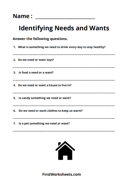 Identifying Needs and Wants Worksheets
