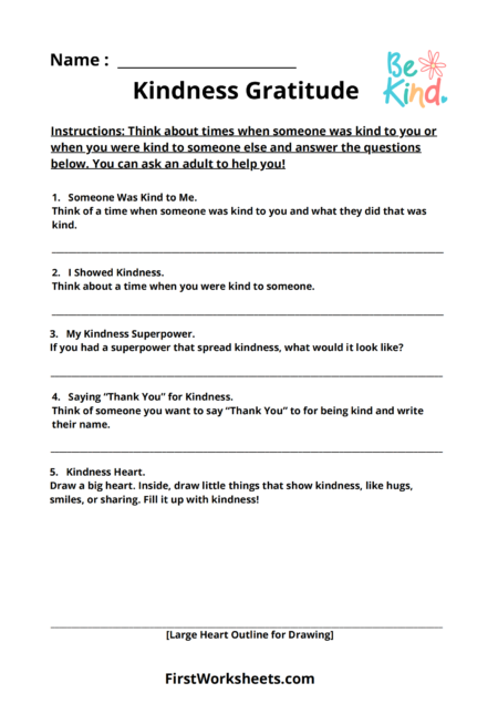 Kindness Gratitude Worksheets
