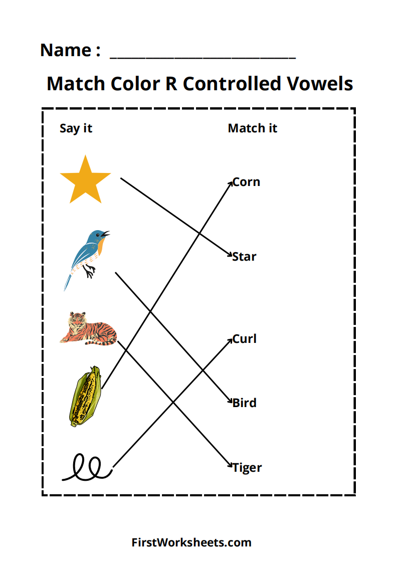 Match Color R Controlled Vowels Worksheet Answer Key