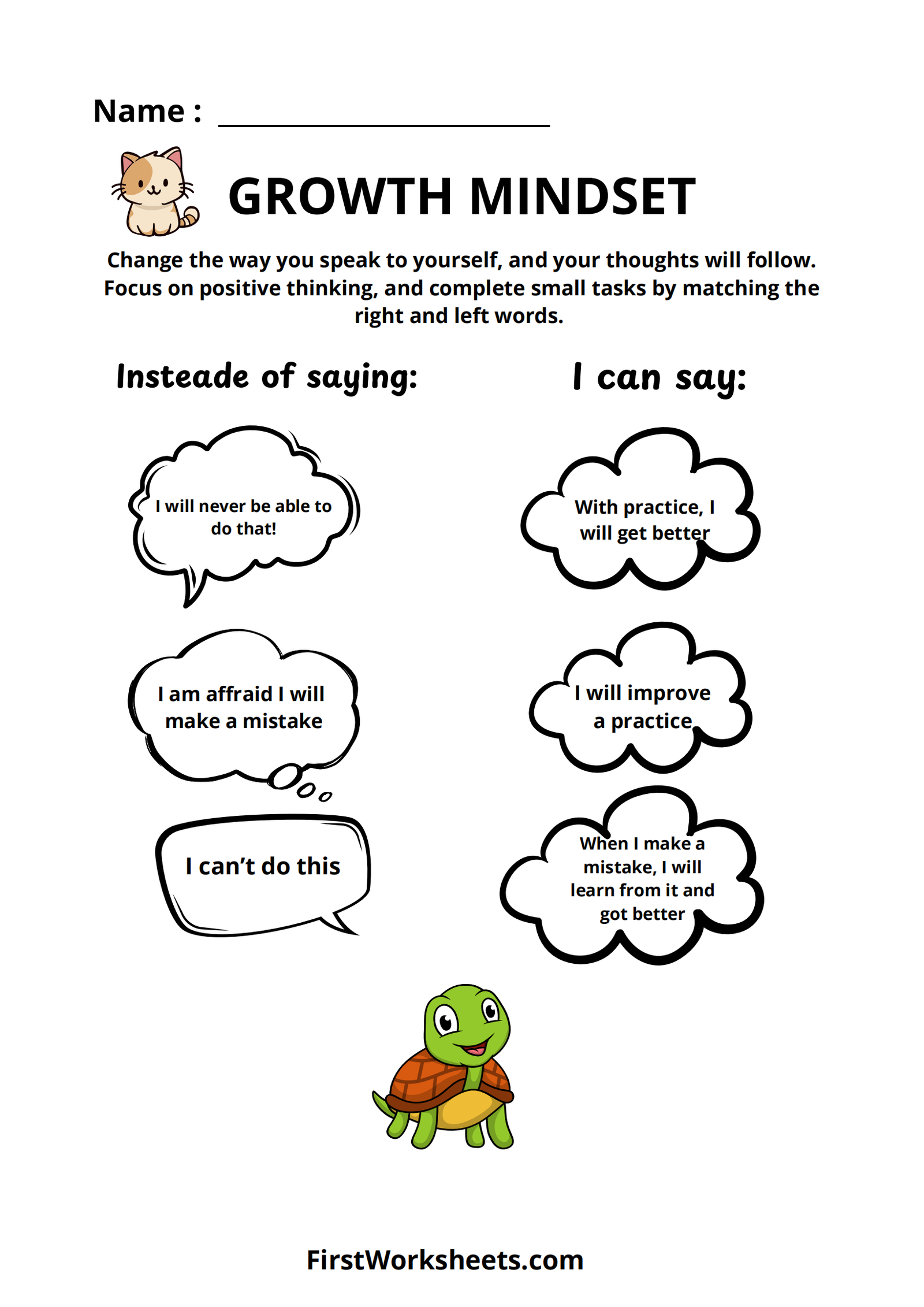 Match Growth Mindset Worksheet Match Growth Mindset Worksheet