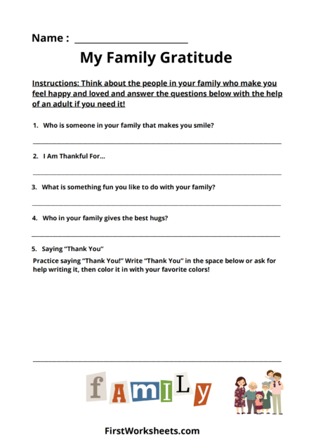 My Family Gratitude Worksheets