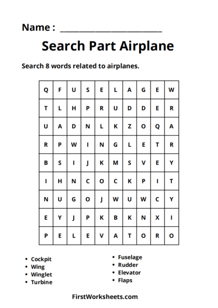 Search Part Airplane Worksheets Search Part Airplane Worksheets