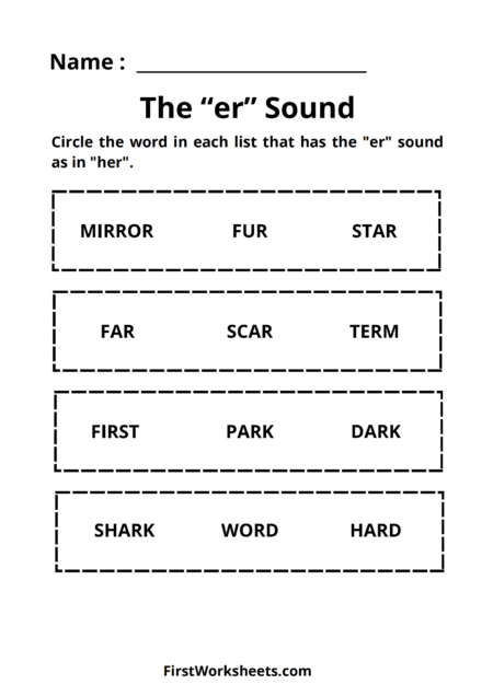 The “er” Sound Worksheets