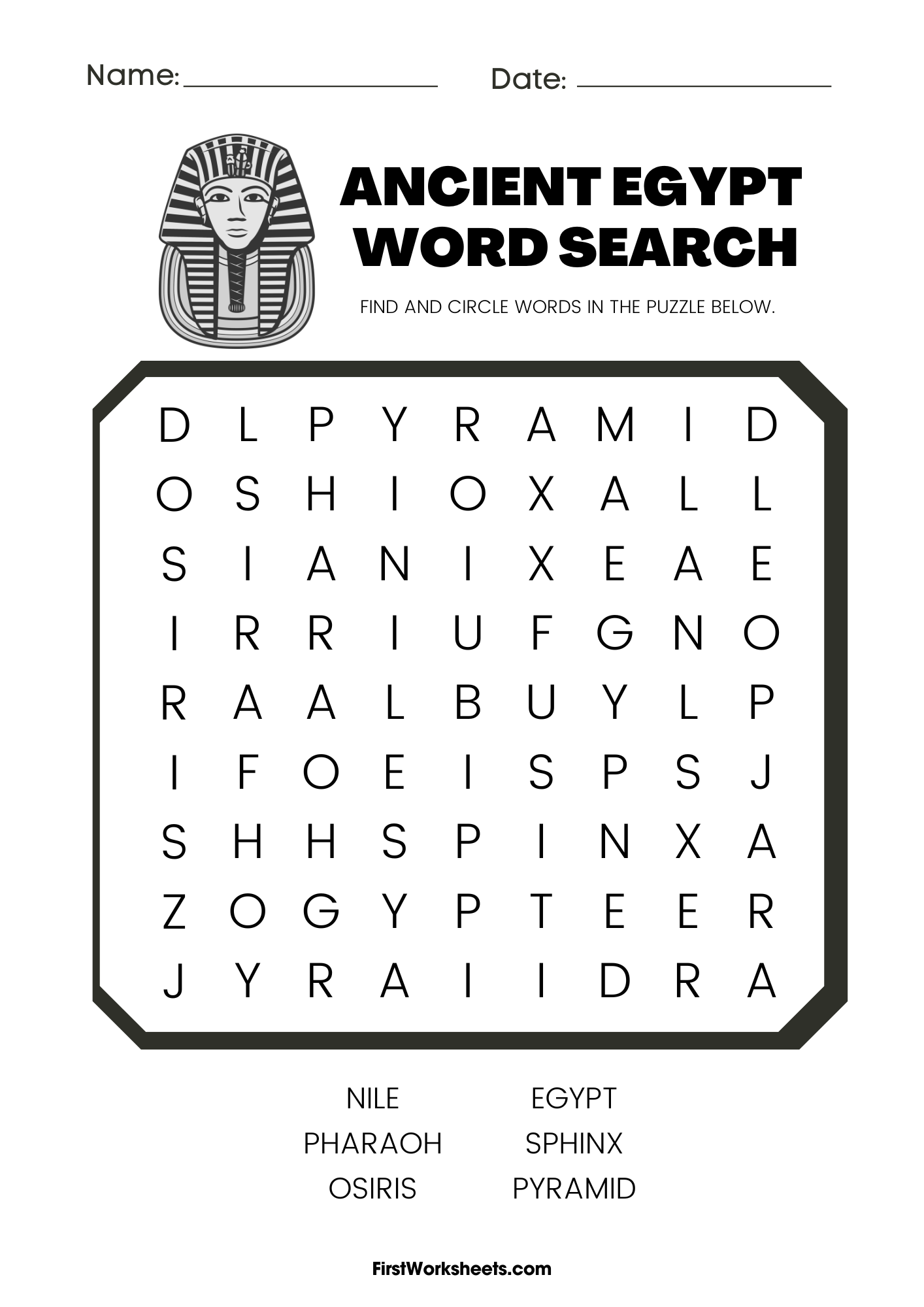 Ancient Egypt Word Search Ancient Egypt Word Search