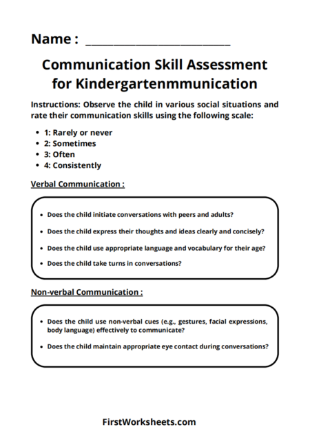 Communication Skill Assessment for Kindergarten Communication Worksheets Communication Skill Assessment for Kindergarten Communication Worksheets