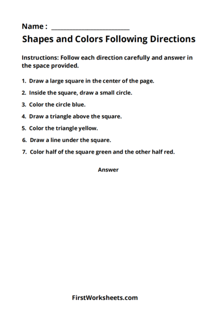 Shapes and Colors Following Directions Worksheets Shapes and Colors Following Directions Worksheets
