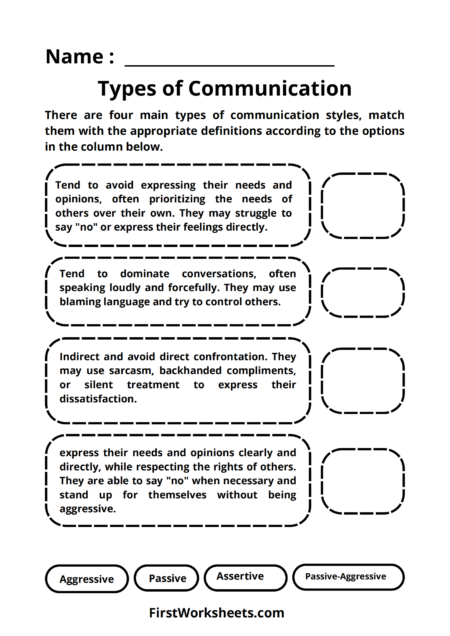 Types of Communication Worksheets Types of Communication Worksheets
