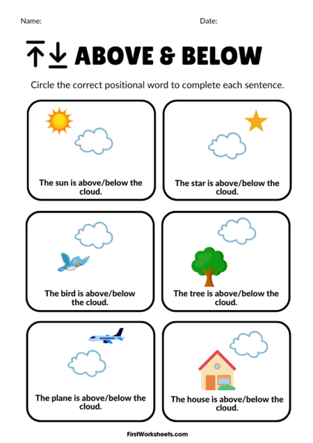 Above or Below Cloud Worksheets