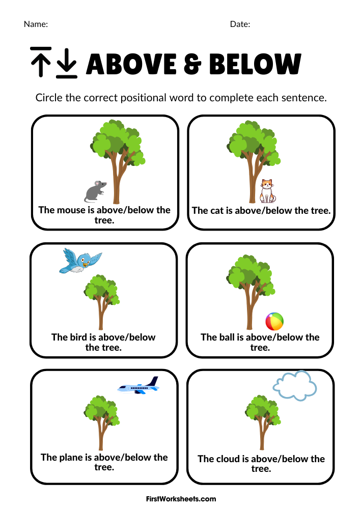Above Or Below Tree Worksheet Above Or Below Tree Worksheet