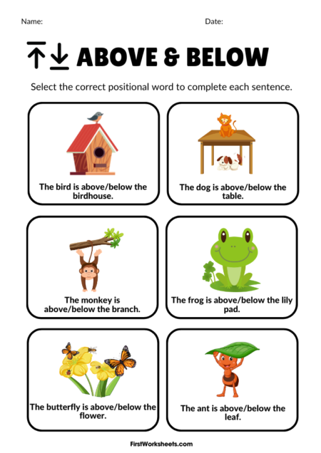Animal Above and Below Worksheets