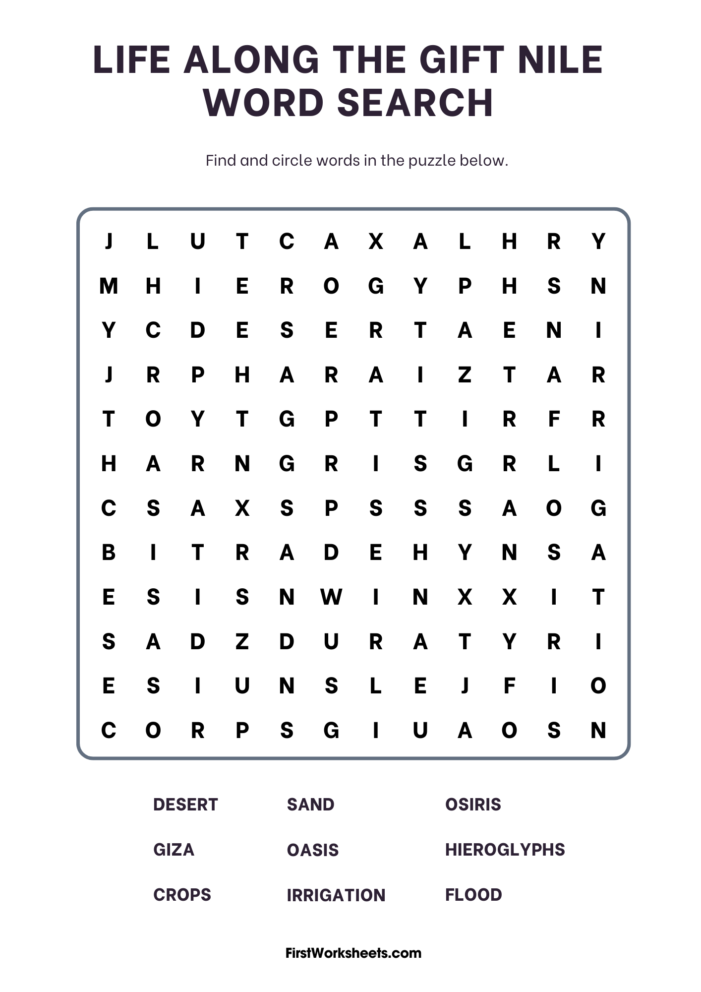 Exploring Egypt Word Search Exploring Egypt Word Search