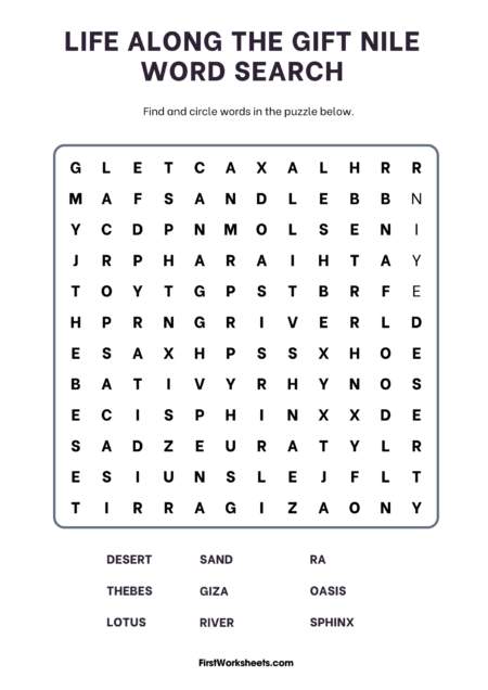 Life Along the Gift Nile Word Search