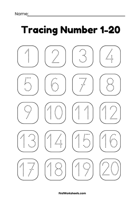 Numbers Chart Tracing 1 to 20 Numbers Chart Tracing 1 to 20