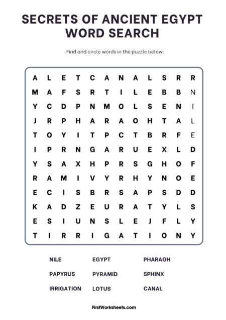 Secrets of Ancient Egypt Word Search