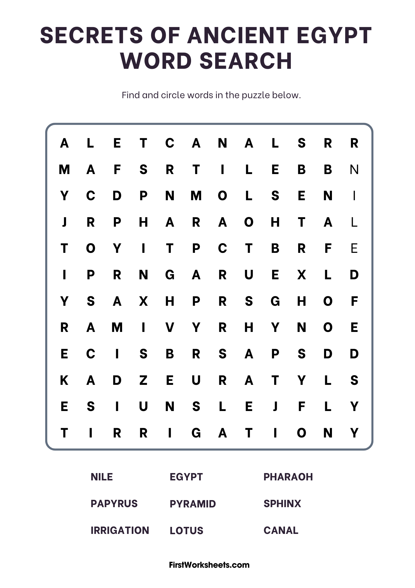 Secrets Of Ancient Egypt Word Search Secrets Of Ancient Egypt Word Search