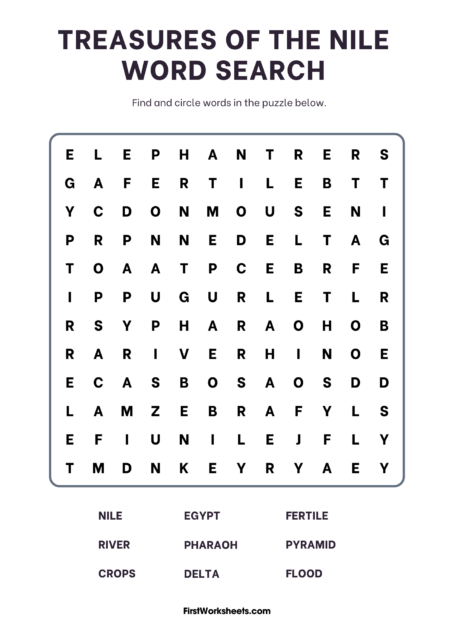 Treasures of the Nile Word Search