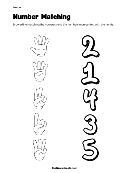 Hands Number Matching Worksheets